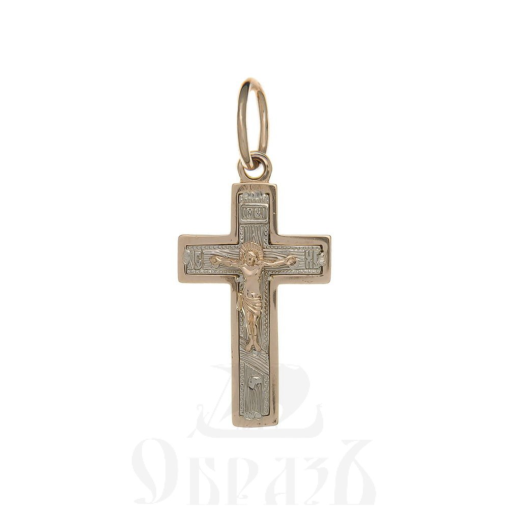 золотой крест с молитвой "спаси и сохрани", 585 проба красного и белого цвета (арт. п10020-з5кб)