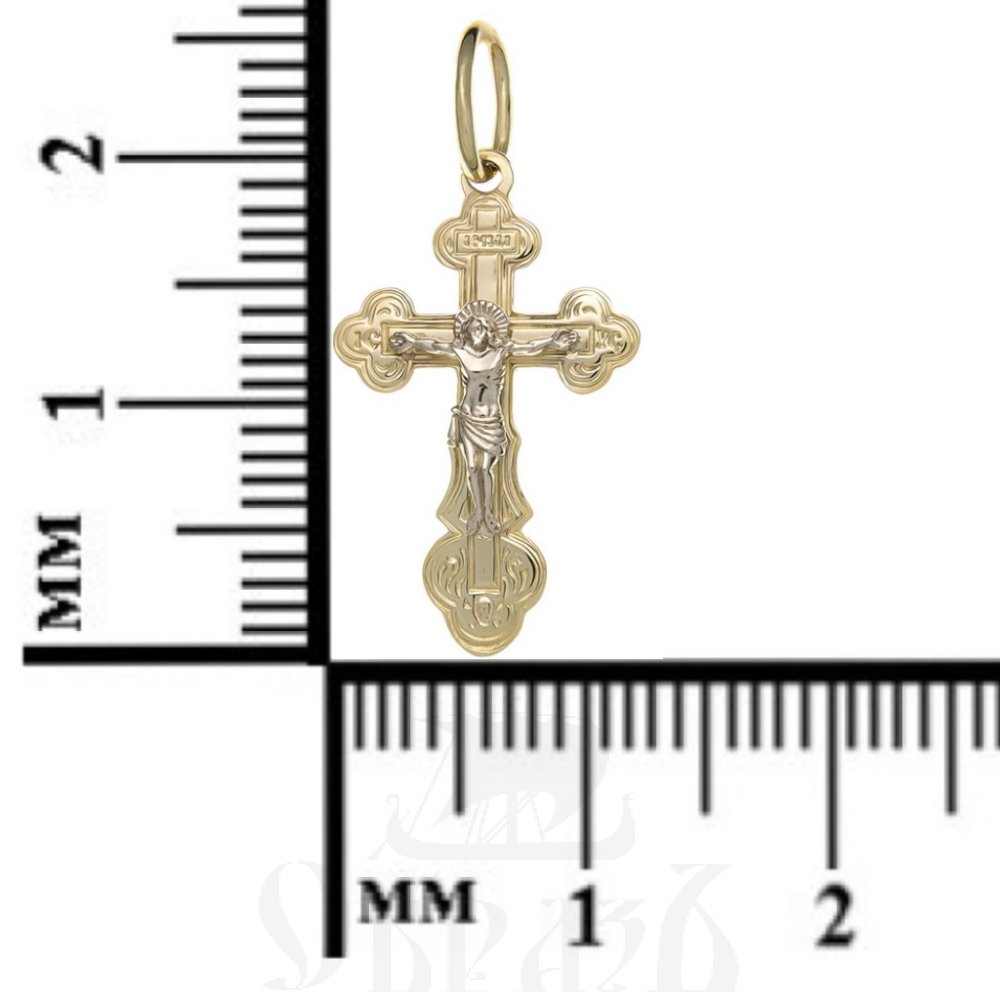 золотой крест трилистник с молитвой "спаси и сохрани", 585 проба желтого и белого цвета (арт. п10007-з5жб)