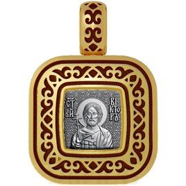 нательная икона святой мученик виктор дамасский, серебро 925 проба с золочением и эмалью (арт. 01.061)